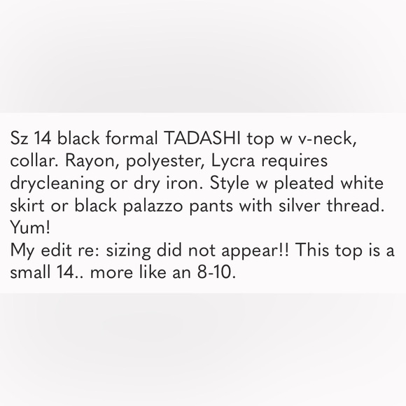 TADASHI SHOJI black formal, unadorned top with collar, back zip - Picture 5 of 5